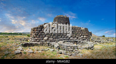 Picture and image of the exterior walls of the prehistoric magalith ruins of Santu Antine Nuraghe tower and nuragic village archaeological site, Bronz Stock Photo
