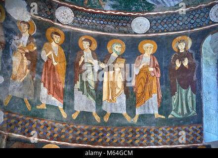 Interior Byzantine Romanesque style Christian frescoes, Santissima Trinita di Saccargia, consecrated 1116 AD, Codrongianos, Sardinia. Stock Photo
