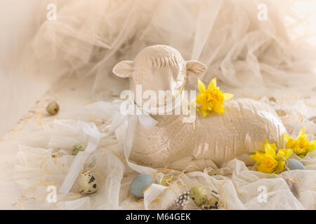 Easter lamb - antique earthenware lamb mould - vintage French mold easter decoration Stock Photo