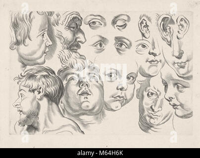 Paulus Pontius after Peter Paul Rubens - studies of faces, eyes and ears Stock Photo