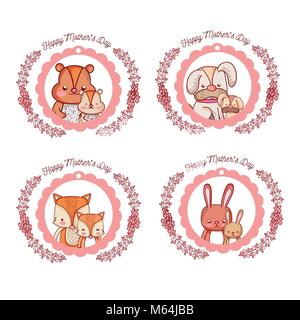 Happy mothers day card with cute animals cartoons Stock Vector