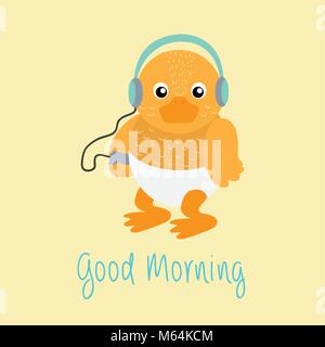 Good Morning Cute Little Animal With Lettering Cartoon Hand