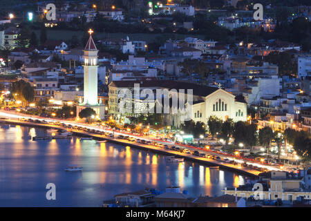 Zante Town Zakynthos Greece at night. Center of the city, near the harbour. Important tourist attraction Stock Photo