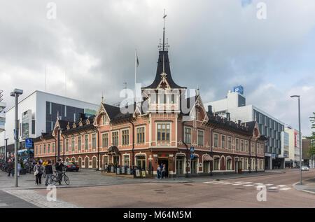 JYVASKYLA, FINLAND - AUGUST 18, 2017: Old wooden building of Nicholas angle, hotel, banqueting and conference halls Stock Photo