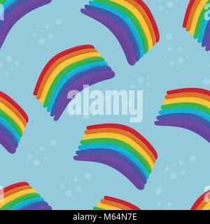 Vector illustration. Rainbows pattern on blue sky for seamless background. Stock Vector