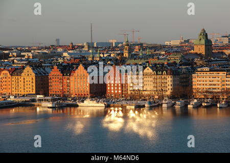 Norr Malarstrand and Riddarfjarden in Central Stockholm a sunny winter day. Stock Photo