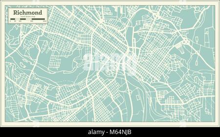 Richmond Virginia USA City Map in Retro Style. Outline Map. Vector Illustration. Stock Vector