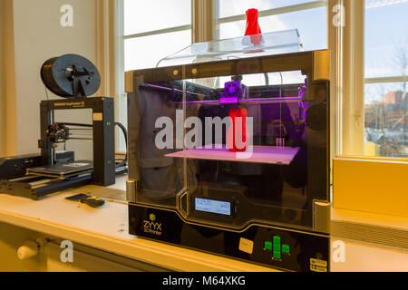 GOTHENBURG, SWEDEN - JANUARY 27 2018: 3D printer in action printing design  Model Release: No.  Property Release: No. Stock Photo