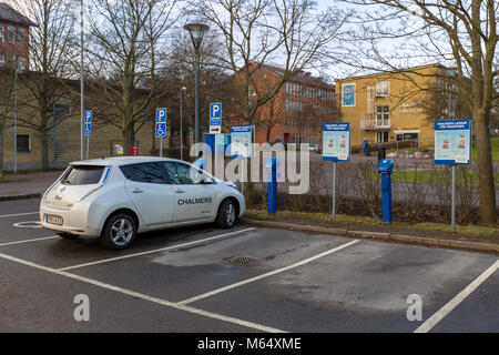 GOTHENBURG, SWEDEN - JANUARY 27 2018: Electric BMW car plugged into charging station, Chalmers University of Technology, Gothenburg, Sweden  Model Release: No.  Property Release: No. Stock Photo