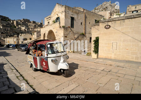 Italy, Basilicata, Matera, Sassi, Ape Piaggio, tourist taxi Stock Photo