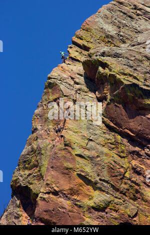 Rock climbing on cliff, Eldorado Canyon State Park, Colorado Stock Photo