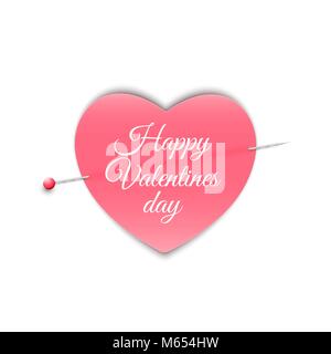 Romantic note in the form of a heart with a pin. Happy Valentine's Day. Isolated on white background.Note for a loved one. Vector illustration. Stock Vector