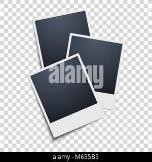 Three empty photo frames on a transparent background. Vector illustration. Stock Vector