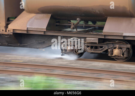 Network Rail railhead Treatment train passing the mechanical signal box ...