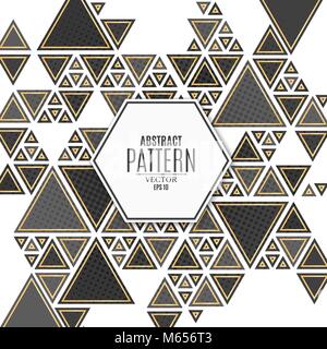 Abstract pattern of black gold triangles on a black background. Luxurious, elegant background for your project. The effect of halftone. Mosaic of tria Stock Vector