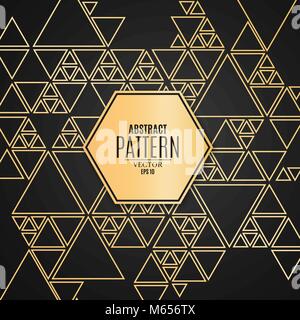 Abstract pattern of golden triangles on a black background. Luxurious, elegant background for your project. Mosaic of triangles. Vector illustration Stock Vector