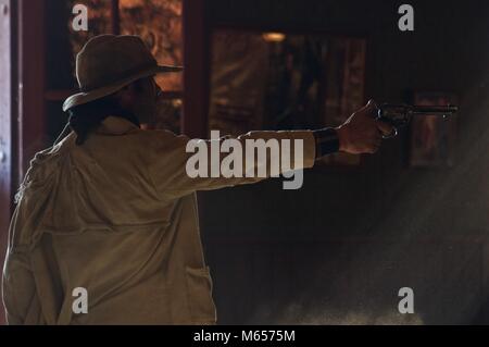 Gun slinging bandit at show at fort Bravo, Texas Hollywood, Tabernas, Spain Stock Photo