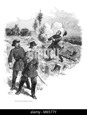 1860s 1864 DEATH OF CONFERERATE LT. GENERAL LEONIDAS POLK BY CANNON BALL AT PINE MOUNTAIN GEORGIA USA - h9845 HAR001 HARS BLACK AND WHITE CIVIL WAR CONFLICTS FATALLY GA KILLED IN ACTION LEONIDAS LT. MORTALLY OLD FASHIONED PINE MOUNTAIN THE FIGHTING BISHOP Stock Photo