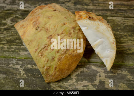 Close-up of fresh celery vegetable cut on two piece Stock Photo