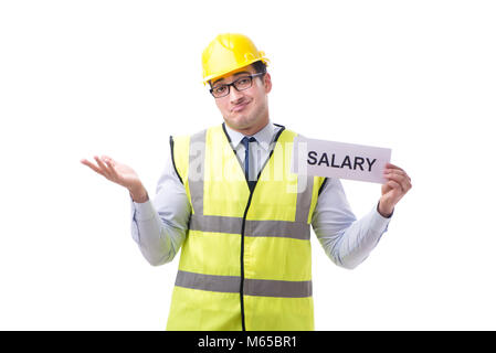 Construction supervisor asking for higher salary isolated on white background Stock Photo