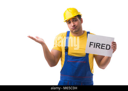 Repairman fired from his job isolated on white Stock Photo