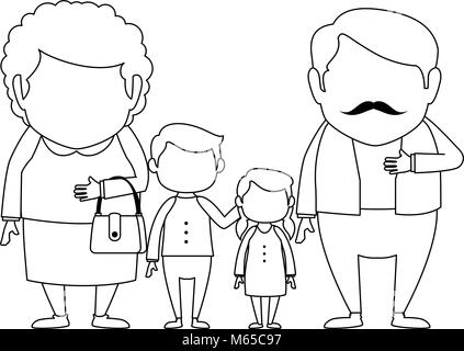 couple of grandparents with grandchildren avatars characters vector illustration design Stock Vector