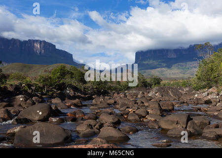 Mount Roraima and Kukenan Tepui in Venezuela, Canaima National Park. Stock Photo