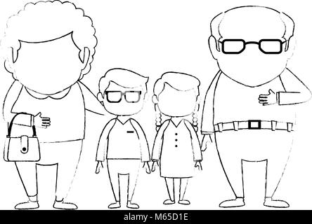 couple of grandparents with grandchildren avatars characters vector illustration design Stock Vector