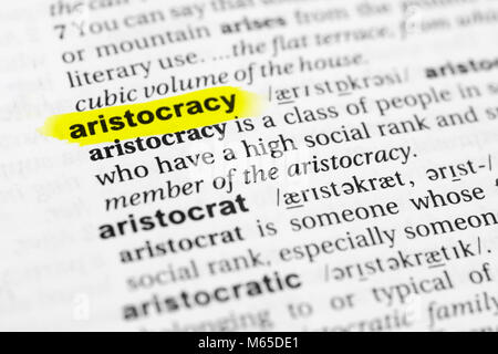 Highlighted English Word Aristocracy And Its Definition In The Stock Photo Alamy