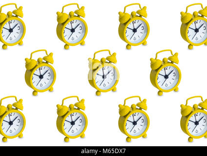 Seamless pattern made of golden analogue clocks in isolated white background Stock Photo