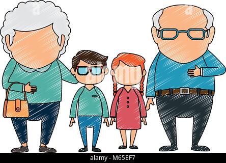 couple of grandparents with grandchildren avatars characters vector illustration design Stock Vector