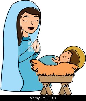 cute virgin mary with jesus baby characters Stock Vector