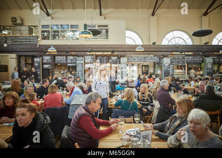 Market House Coffee stall in the Grade II listed Market house in Altrincham town centre, Cheshire. A busy and exciting food destination Stock Photo