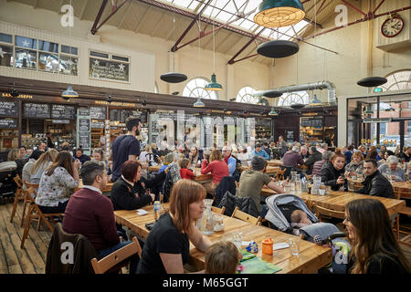 Market House Coffee stall in the Grade II listed Market house in Altrincham town centre, Cheshire. A busy and exciting food destination Stock Photo