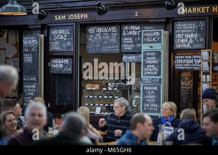 Market House Coffee stall in the Grade II listed Market house in Altrincham town centre, Cheshire. A busy and exciting food destination Stock Photo