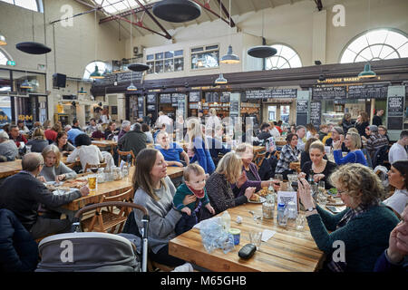 Market House Coffee stall in the Grade II listed Market house in Altrincham town centre, Cheshire. A busy and exciting food destination Stock Photo