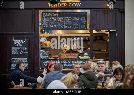 Market House Coffee stall in the Grade II listed Market house in Altrincham town centre, Cheshire. A busy and exciting food destination Stock Photo