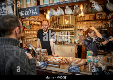 Market House Coffee stall in the Grade II listed Market house in Altrincham town centre, Cheshire. A busy and exciting food destination Stock Photo