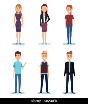 group of young people poses and styles Stock Vector