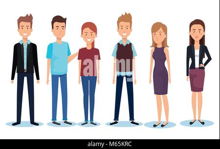 group of young people poses and styles Stock Vector