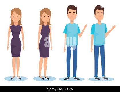 group of young people poses and styles Stock Vector