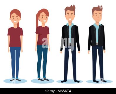 group of young people poses and styles Stock Vector