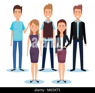 group of young people poses and styles Stock Vector