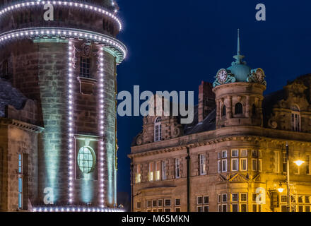 Sunderland Cityscape At Night (The illuminated Sunderland Empire and Dun Cow Buildings at Twilight) Stock Photo