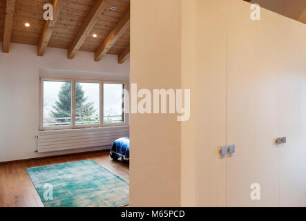 Beautiful modern loft,  bedroom view from passage Stock Photo