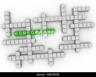 3d Homeopathy, alternative natural medicine word cloud sign. Stock Photo