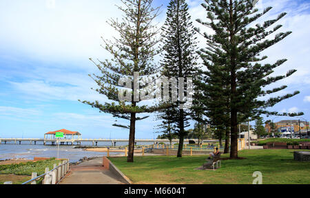 Recreation and relaxing area near the Redcliffe Jetty in front of the business district of Redcliffe, Queensland, Australia Stock Photo