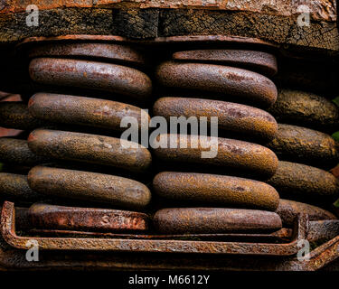 Detail of coil springs on an old railroad car, Alaska Stock Photo