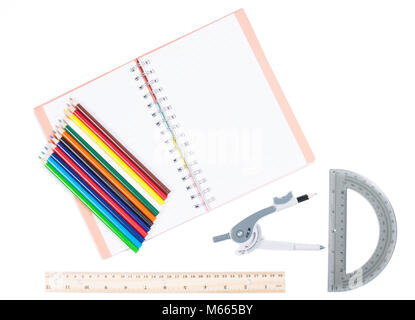 School supplies on white background. Back to school Stock Photo