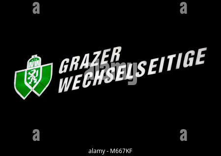 Graz, Austria - 08.02.2018: The logo and inscription of Grazer Wechselseitige above its headquarters. It is one of the largest insurance companies in  Stock Photo